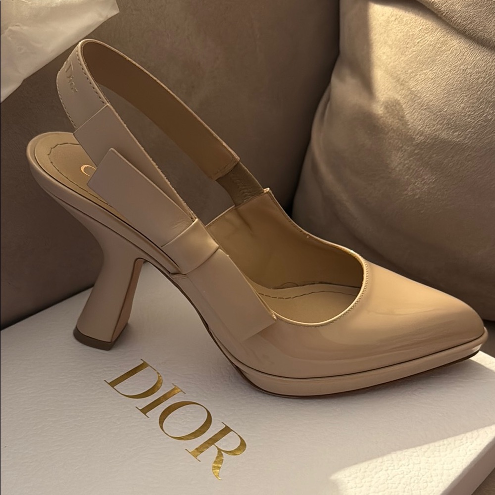 Dior Tan Slingback Heels with Curved Heel and Pointed Toe